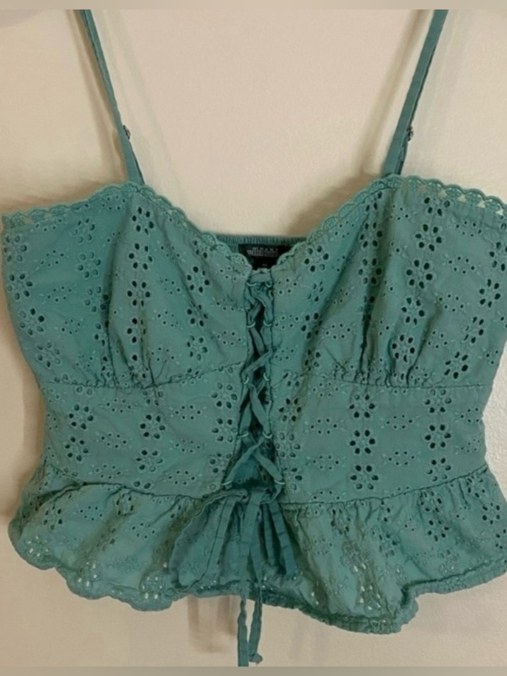 Wild Fable Cotton Eyelet Lace-Up crop Camisole Top in Teal